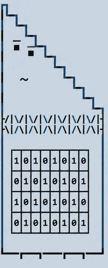 The blue peak spirit with a grid of binary digits on its body